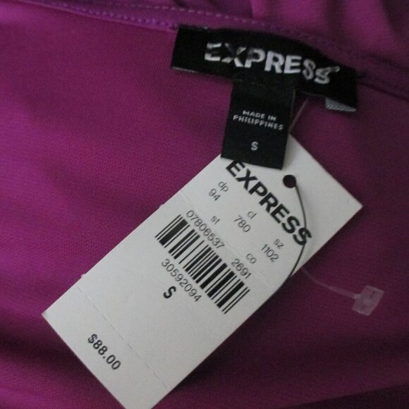 Express Dress Mini Draped V-Neck Strong Shoulder Purple SZ S NWT $88 Holiday - Picture 9 of 10